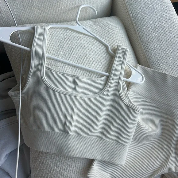 Cream Ribbed Tank and Shorts Set - Picture 2 of 2